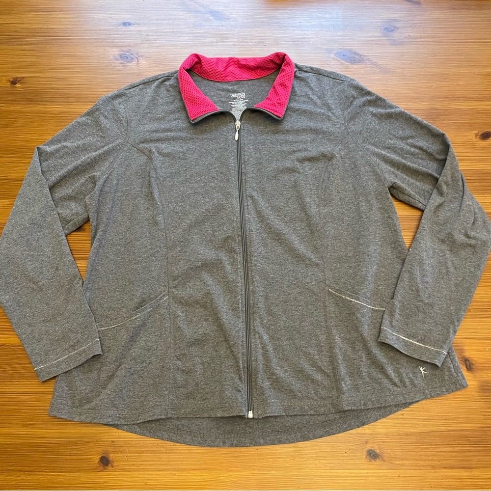 Danskin Now Grey & Pink Lightweight Zip-Up Jacket - 2X (18W-20W)